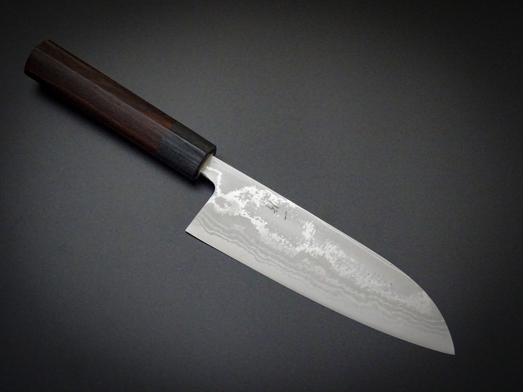 HITOHIRA AOGAMI-2 DAMASCUS SANTOKU KNIFE ROSEWOOD HANDLE 165mm