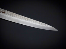 Load image into Gallery viewer, KICHIJI 45 LAYER HAMMERED DAMASCUS SUJIHIKI 240MM ROSEWOOD HANDLE*
