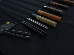 COMO+KATABA HANDMADE HEAVYWEIGHT CANVAS KNIFE ROLL WITH DOUBLE LEATHER FITTINGS AND HANDLE