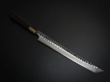 Load image into Gallery viewer, YOSHIHIRO YAUJI SHIROGAMI KUROUCHI HAMMERED SAKIMARU 270MM WENGE WOOD HANDLE
