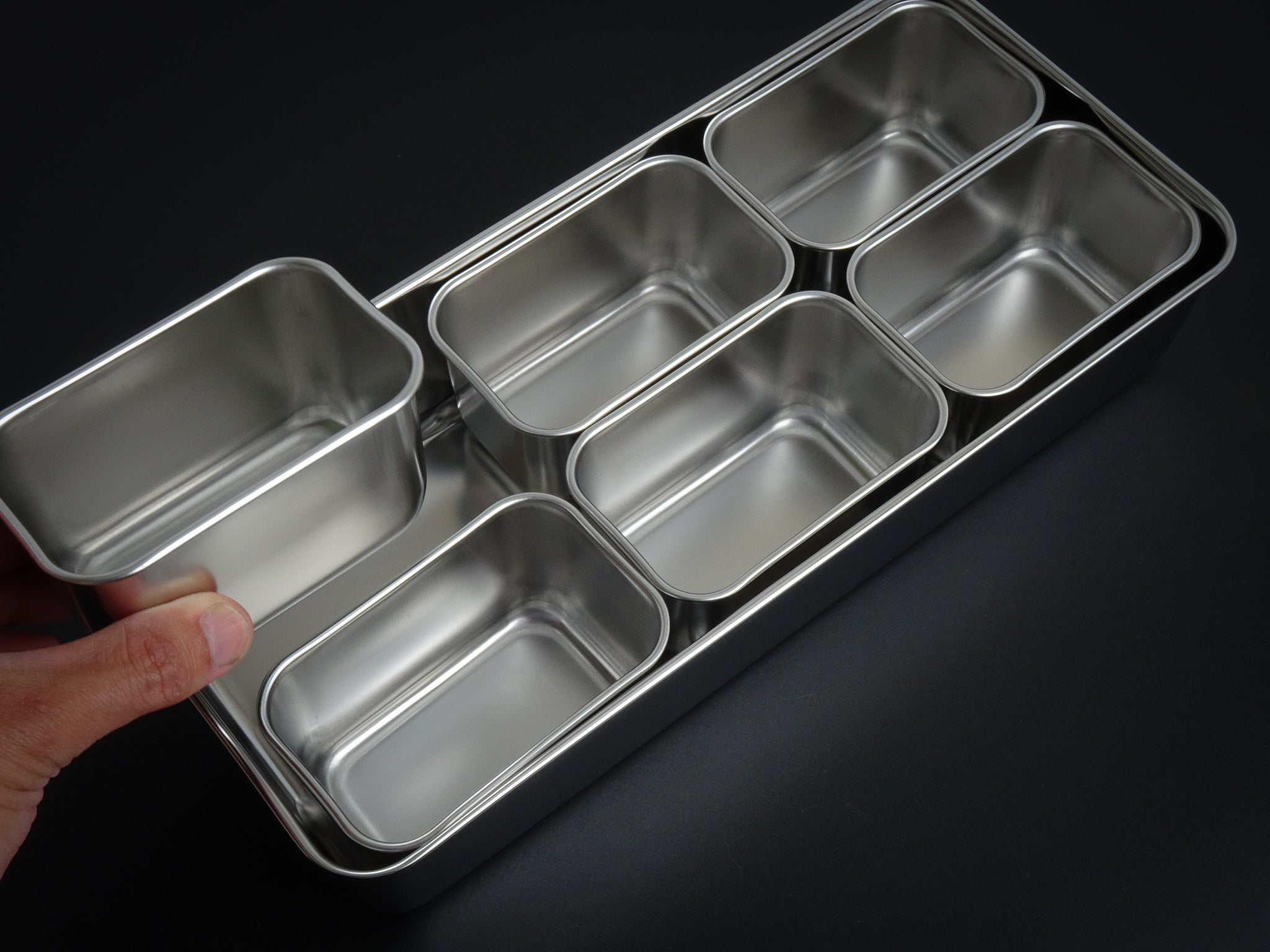 JAPANESE STAINLESS STEEL 6 YAKUMI SMALL GASTRONORM PANS SET** – KATABA  Japanese Knife Specialists
