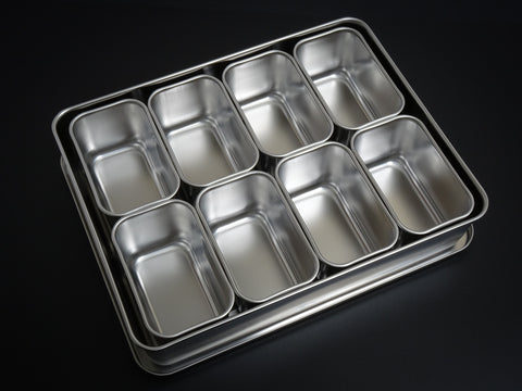 JAPANESE STAINLESS STEEL 8 YAKUMI SMALL GASTRONORM PANS SET