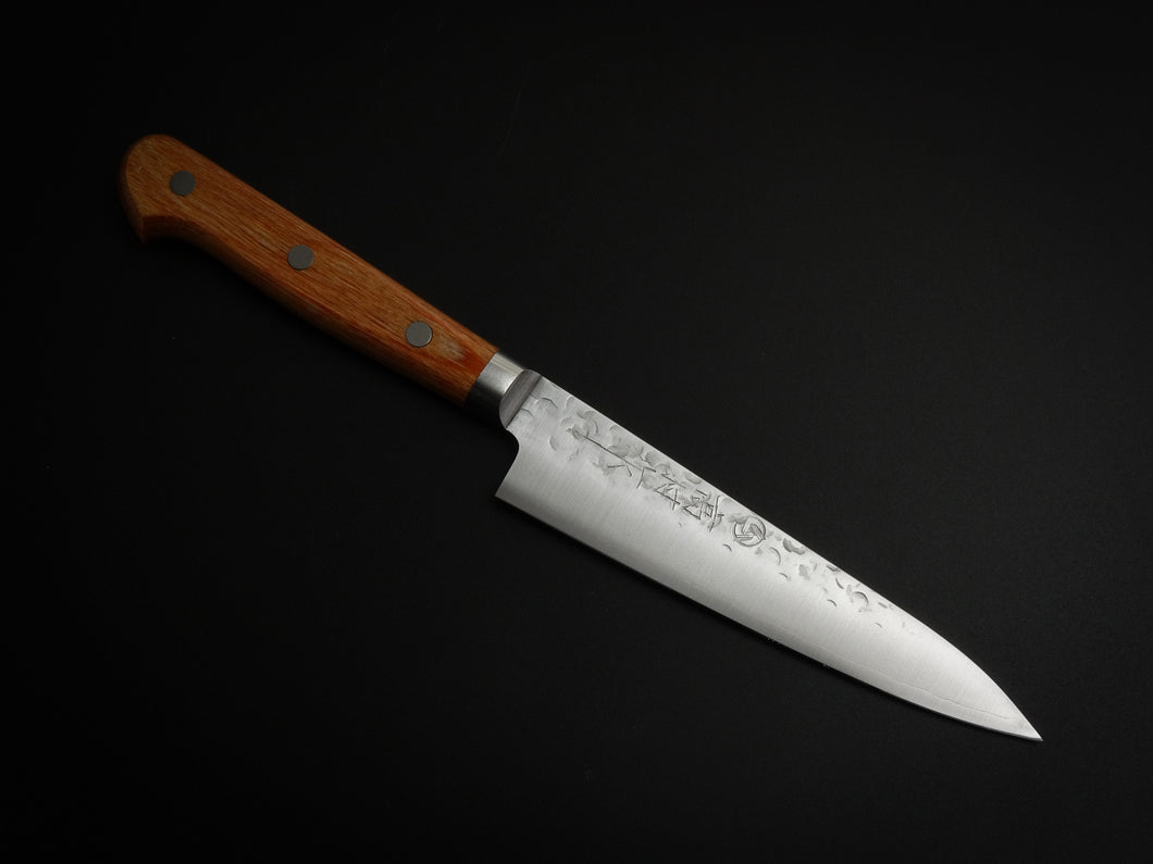 TAKAMURA CHROMAX HAMMERED PETTY KNIFE BROWN PAKKA WOOD HANDLE 130MM*